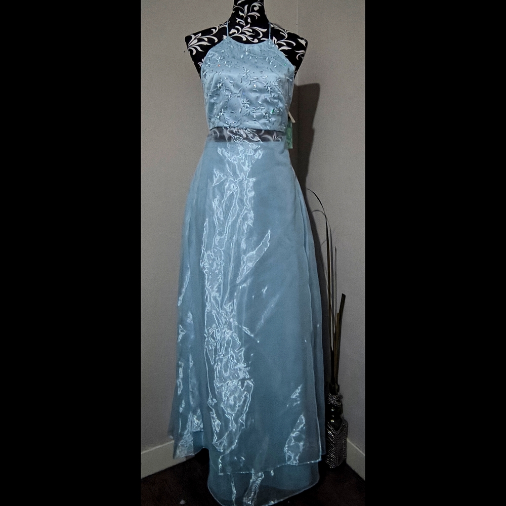 Elegant Light Blue Halter Gown